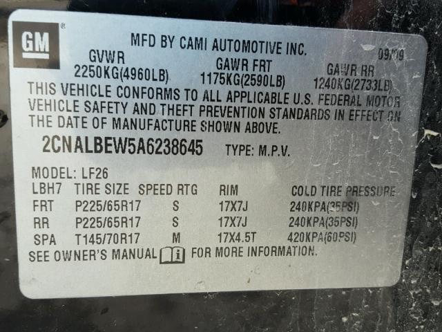 2CNALBEW5A6238645 - 2010 CHEVROLET EQUINOX LS BLACK photo 10