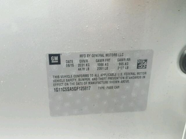 1G11C5SA5GF125817 - 2016 CHEVROLET MALIBU LIM SILVER photo 10