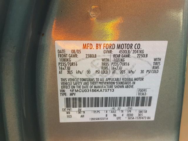 1FMCU03156KA75713 - 2006 FORD ESCAPE XLT GREEN photo 10