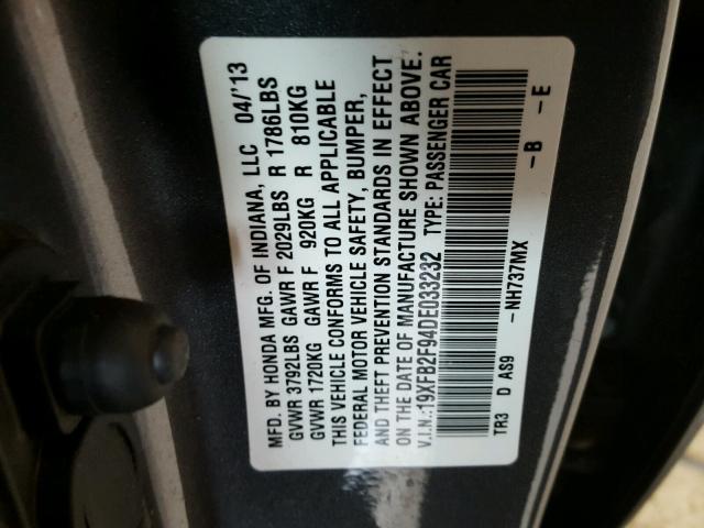 19XFB2F94DE033232 - 2013 HONDA CIVIC EXL GRAY photo 10