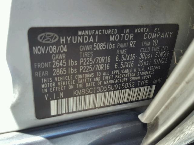 KM8SC13D55U915832 - 2005 HYUNDAI SANTA FE G SILVER photo 10