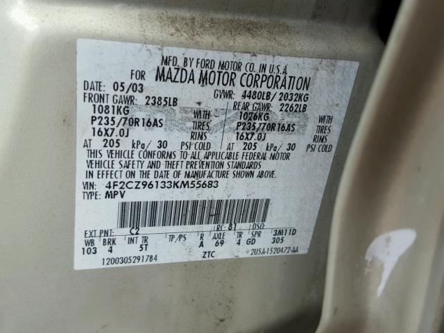 4F2CZ96133KM55683 - 2003 MAZDA TRIBUTE ES 棕色 照片 10