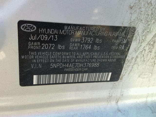 5NPDH4AE7DH376988 - 2013 HYUNDAI ELANTRA GL SILVER photo 10