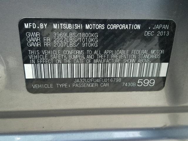 JA32U2FU4EU016798 - 2014 MITSUBISHI LANCER ES/ GRAY photo 9