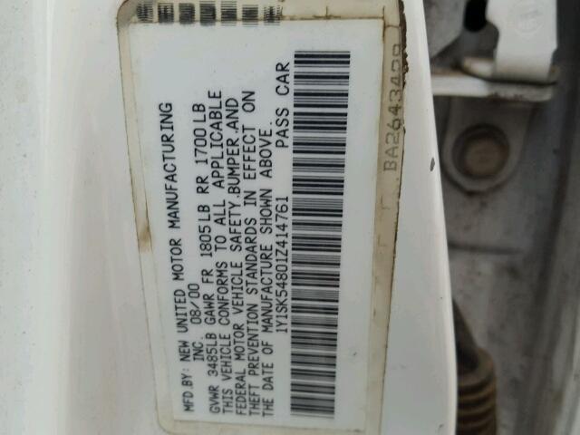 1Y1SK54801Z414761 - 2001 CHEVROLET GEO PRIZM 白色 照片 10