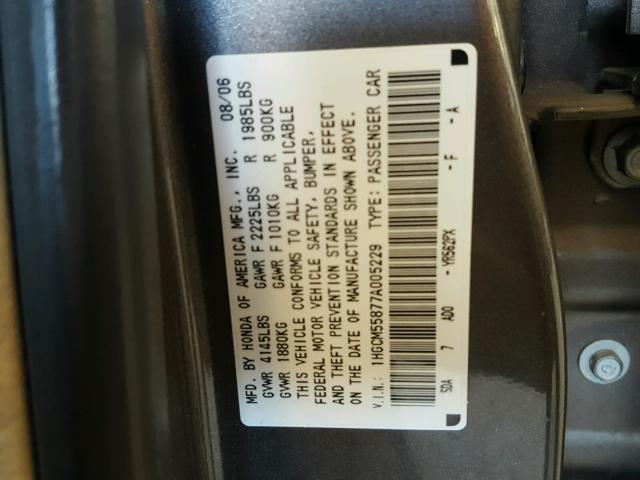 1HGCM55877A005229 - 2007 HONDA ACCORD GRAY photo 10