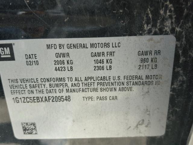 1G1ZC5EBXAF209548 - 2010 CHEVROLET MALIBU 1LT 黑色 照片 10