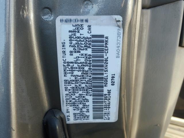 4T1BG22K41U040490 - 2001 TOYOTA CAMRY CE GRAY photo 10