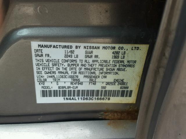 1N4AL11D63C166678 - 2003 NISSAN ALTIMA BAS GOLD photo 10