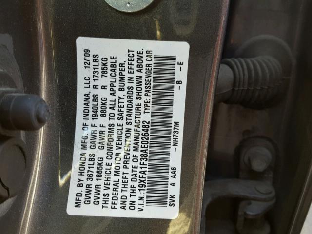 19XFA1F38AE026482 - 2010 HONDA CIVIC VP GRAY photo 10