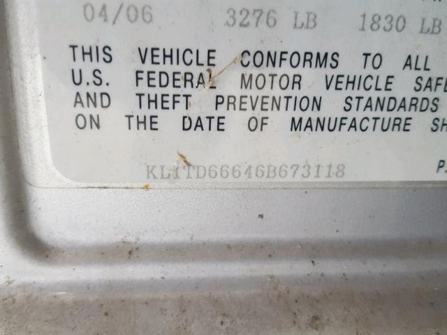 KL1TD66646B673118 - 2006 CHEVROLET AVEO BASE Күміс фото 10