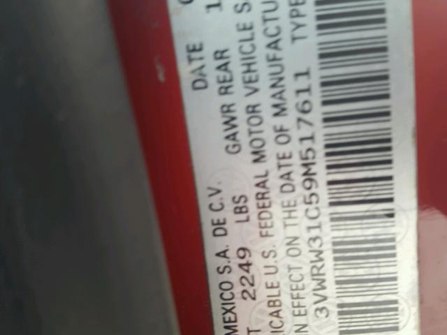 3VWRW31C59M517611 - 2009 VOLKSWAGEN NEW BEETLE 红色 照片 10