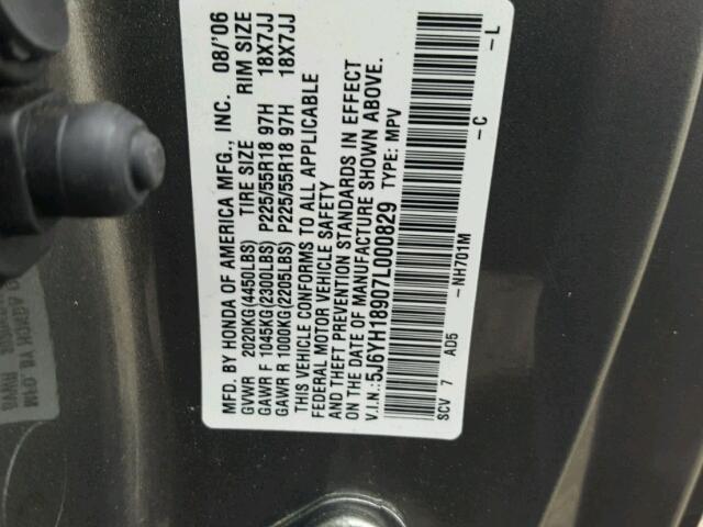 5J6YH18907L000829 - 2007 HONDA ELEMENT SC GRAY photo 10