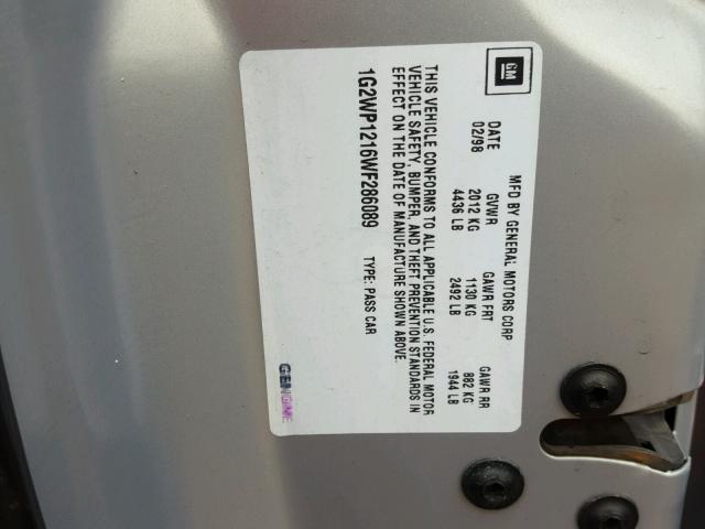 1G2WP1216WF286089 - 1998 PONTIAC GRAND PRIX SILVER photo 10