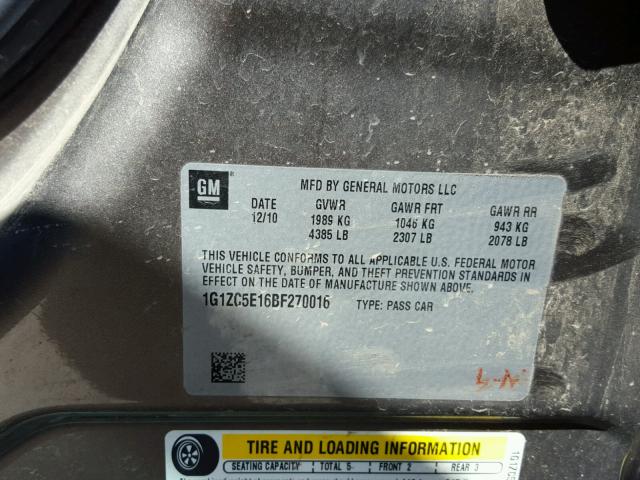 1G1ZC5E16BF270016 - 2011 CHEVROLET MALIBU 1LT BROWN photo 10