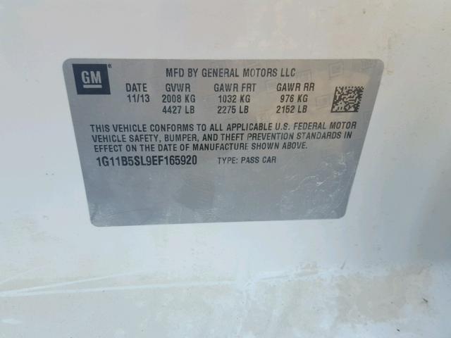 1G11B5SL9EF165920 - 2014 CHEVROLET MALIBU LS თეთრი ფოტო 10