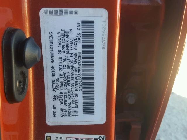 5Y2SL63875Z478066 - 2005 PONTIAC VIBE ORANGE photo 10