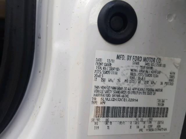 5LMJJ2H53CEL02914 - 2012 LINCOLN NAVIGATOR WHITE photo 10