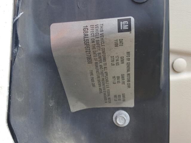 1G8AL55F67Z170630 - 2007 SATURN ION LEVEL WHITE photo 10