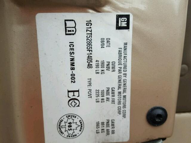 1G1ZT52865F140548 - 2005 CHEVROLET MALIBU LS ოქროსფერი ფოტო 10