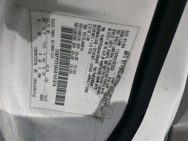 1FAFP55S84A165376 - 2004 FORD TAURUS SES WHITE photo 10