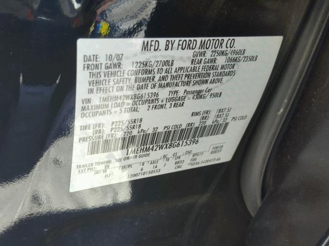 1MEHM42WX8G615396 - 2008 MERCURY SABLE BLACK photo 10