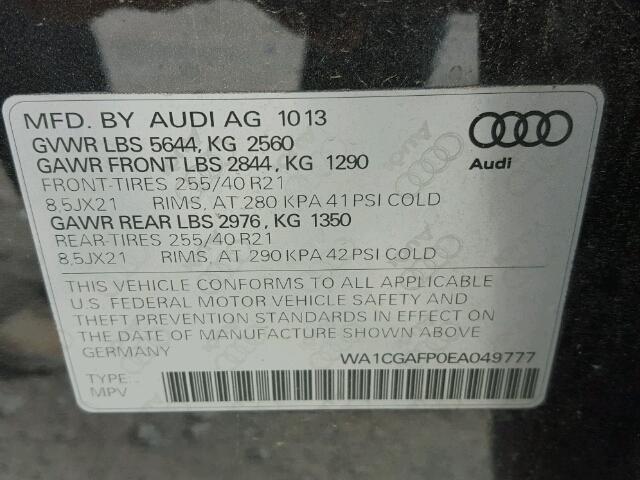 WA1CGAFP0EA049777 - 2014 AUDI SQ5 BLACK photo 10