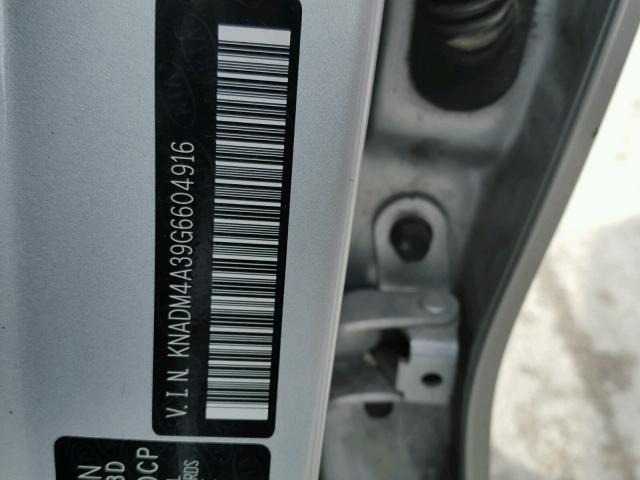 KNADM4A39G6604916 - 2016 KIA RIO LX SILVER photo 10