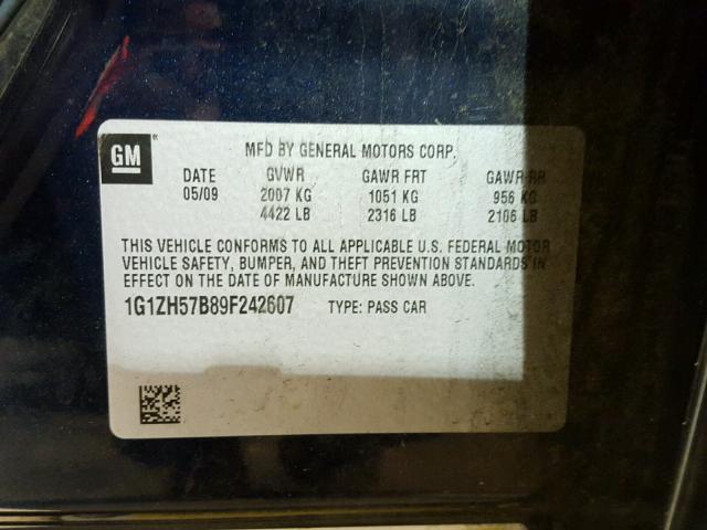 1G1ZH57B89F242607 - 2009 CHEVROLET MALIBU 1LT 蓝色 照片 10