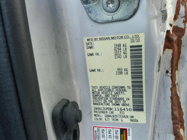 1N4AL2EP0BC116450 - 2011 NISSAN ALTIMA S GRAY photo 10