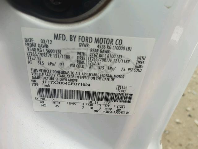 1FT7X2B64CEB71624 - 2012 FORD F250 SUPER WHITE photo 10