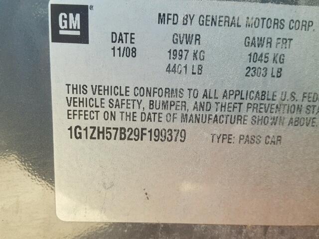 1G1ZH57B29F199379 - 2009 CHEVROLET MALIBU 1LT ნაცრისფერი ფოტო 10