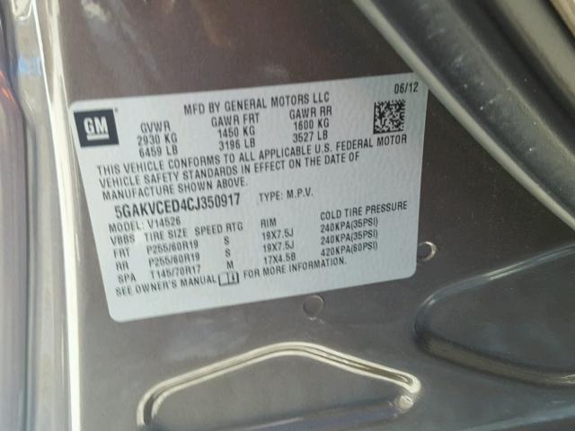 5GAKVCED4CJ350917 - 2012 BUICK ENCLAVE BROWN photo 10