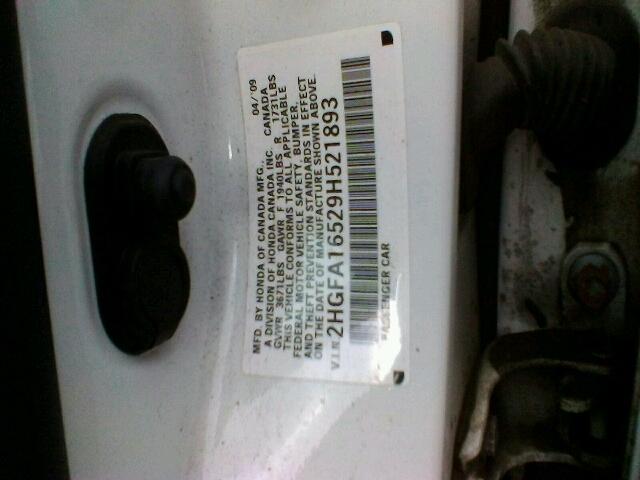 2HGFA16529H521893 - 2009 HONDA CIVIC WHITE photo 10