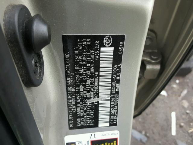 4T1BK1EB8EU088746 - 2014 TOYOTA AVALON BAS 金色 照片 10