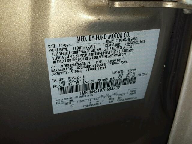 1MEHM42187G608739 - 2007 MERCURY MONTEGO PR 金色 照片 10