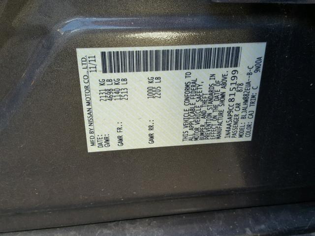 1N4AA5AP9CC815199 - 2012 NISSAN MAXIMA S CHARCOAL photo 10