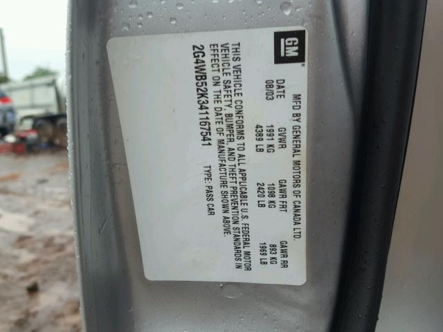 2G4WB52K341167541 - 2004 BUICK REGAL LS 银色 照片 10