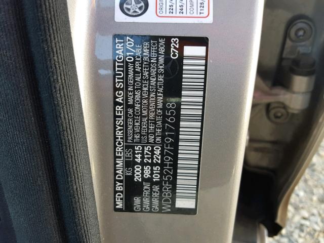 WDBRF52H97F917658 - 2007 MERCEDES-BENZ C 230 GRAY photo 10