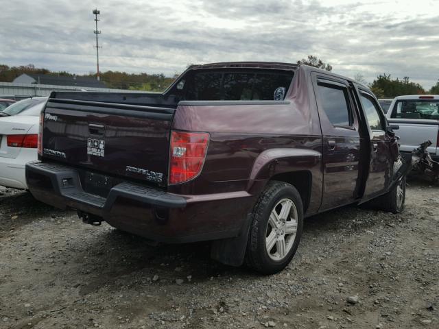 5FPYK16579B107820 - 2009 HONDA RIDGELINE BURGUNDY photo 4