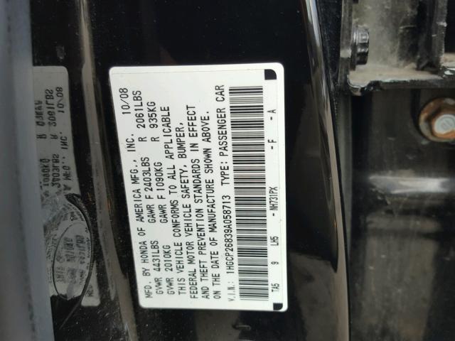 1HGCP26839A058713 - 2009 HONDA ACCORD EXL BLACK photo 10