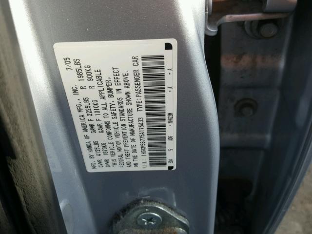 1HGCM56775A175433 - 2005 HONDA ACCORD EX GRAY photo 10