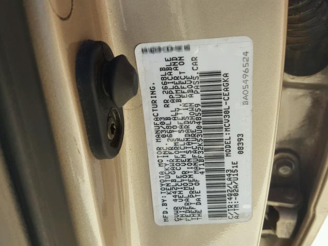 4T1BF32K53U048559 - 2003 TOYOTA CAMRY LE GOLD photo 10