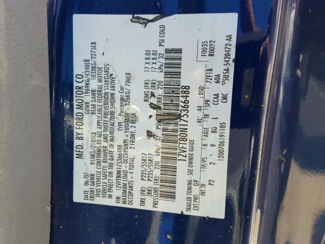1ZVFT80N175366488 - 2007 FORD MUSTANG BLUE photo 10