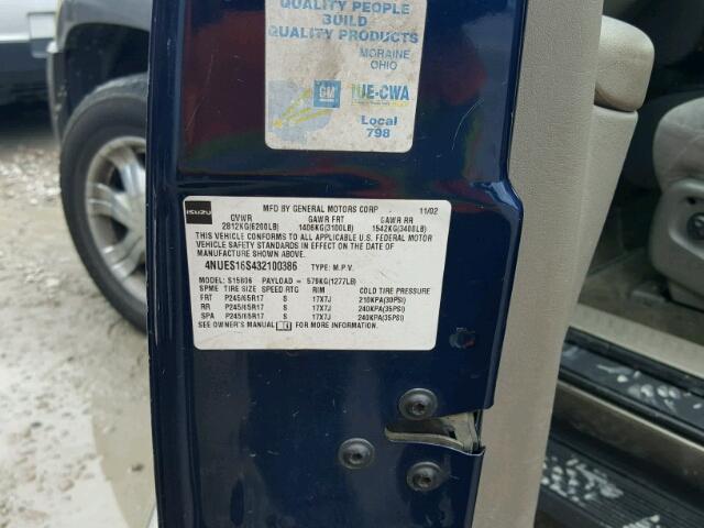 4NUES16S432100386 - 2003 ISUZU ASCENDER S 蓝色 照片 10