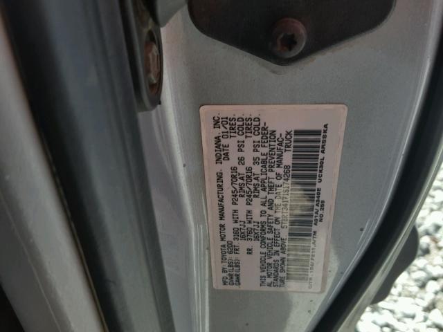 5TBRT34171S174268 - 2001 TOYOTA TUNDRA ACC GRAY photo 10