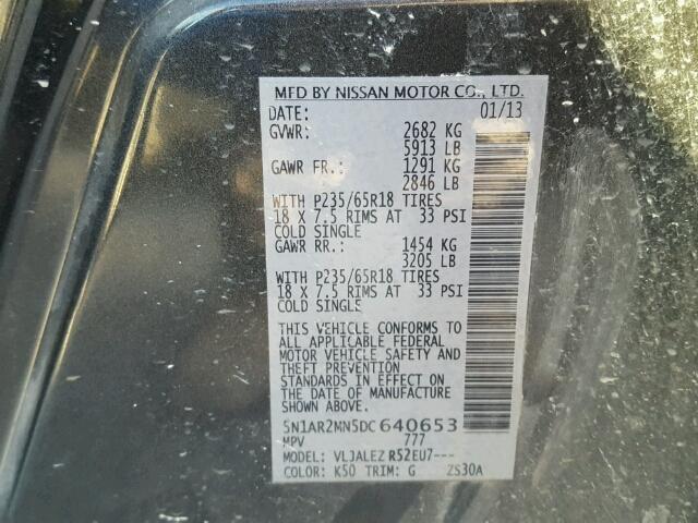 5N1AR2MN5DC640653 - 2013 NISSAN PATHFINDER CHARCOAL photo 10