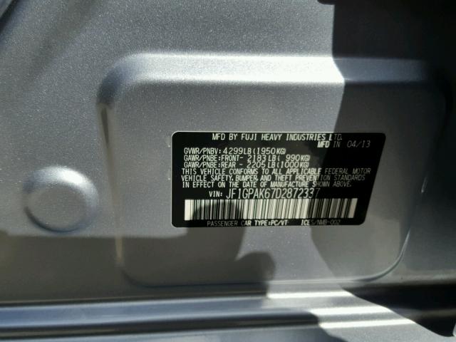 JF1GPAK67D2872337 - 2013 SUBARU IMPREZA LI SILVER photo 10