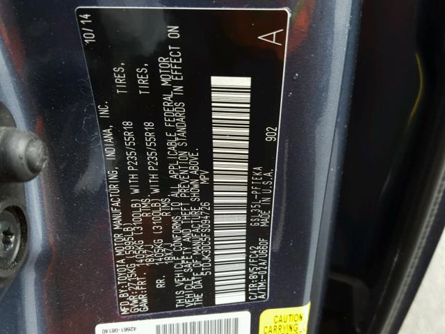 5TDJK3DC5FS094726 - 2015 TOYOTA SIENNA LE BLUE photo 10