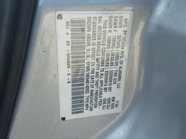 5FNRL18694B142822 - 2004 HONDA ODYSSEY EX SILVER photo 10